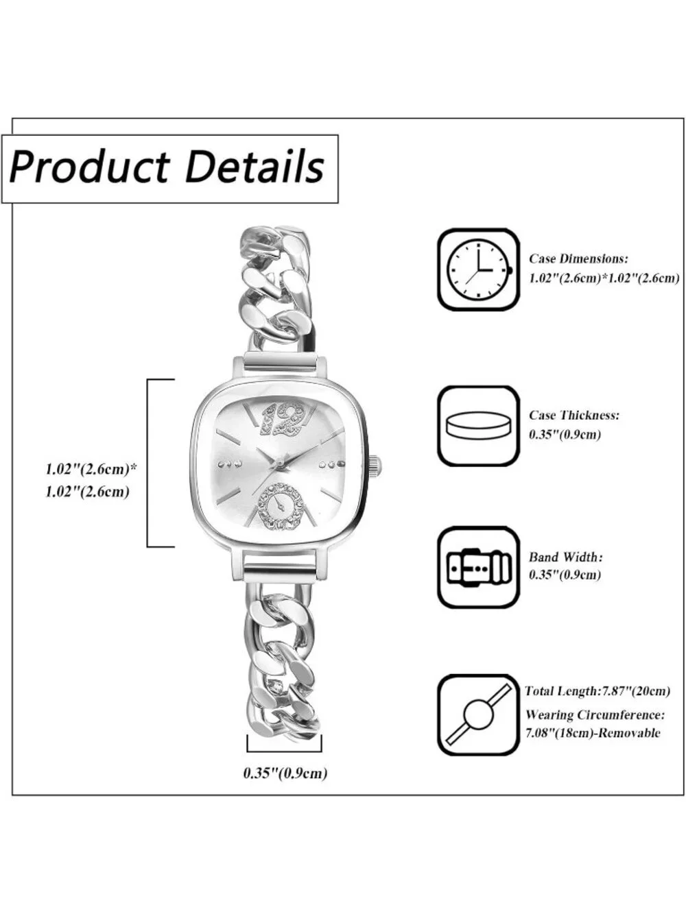 Women's Silver Analog Quartz Elegant Stainless Steel Square Bracelet Wrist Watch